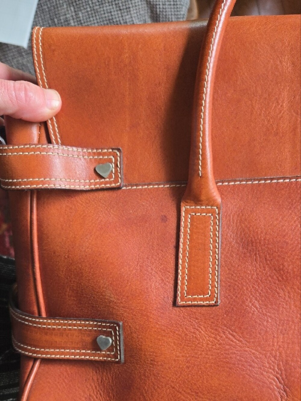 Vintage Luella Cognac Brown Leather Ring-Accent Satchel - Picture 6 of 10